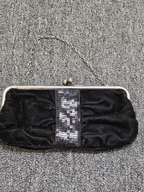 LOFT Black Velvet Sequin Frame Clutch